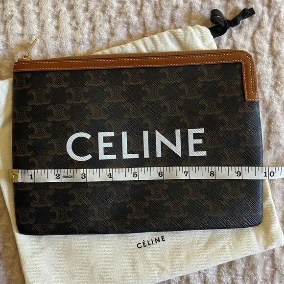 Celine Black and Brown Logo Clutch